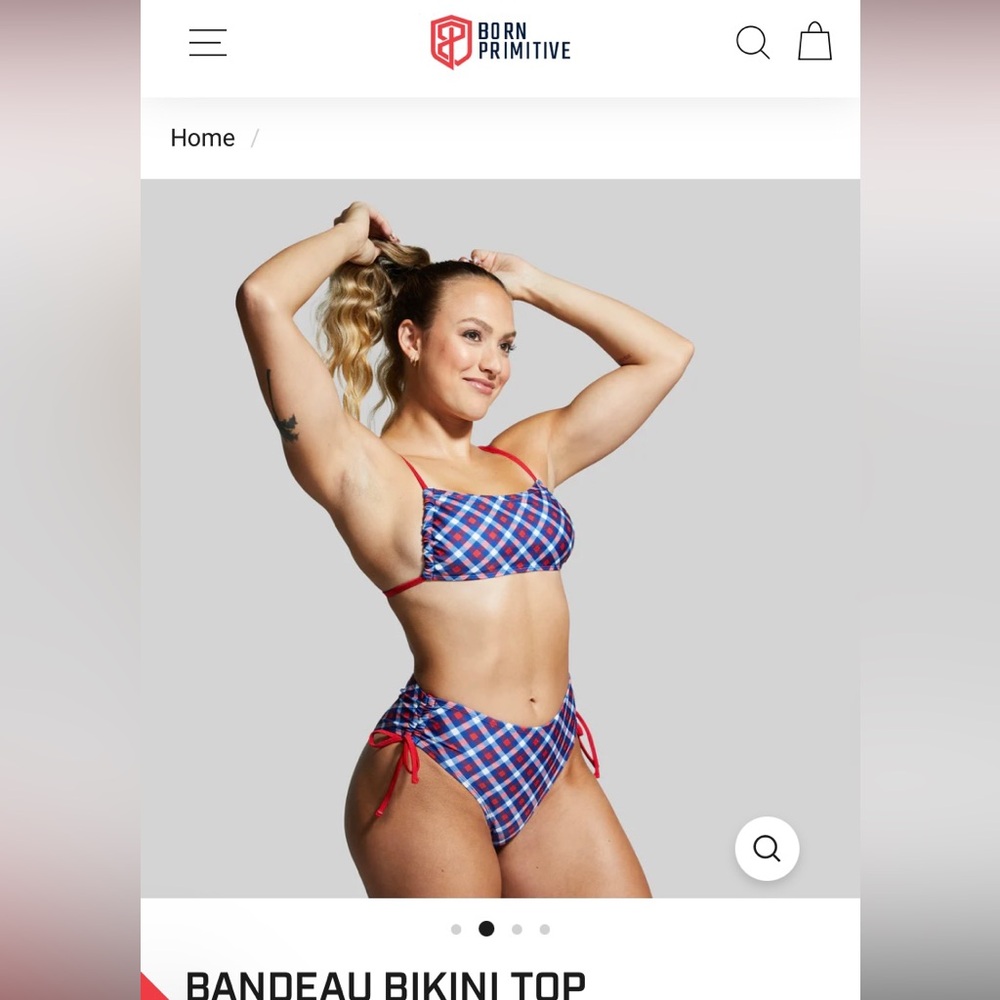 Born Primitive Women's Red, White and Blue Plaid Bandeau Bikini Top